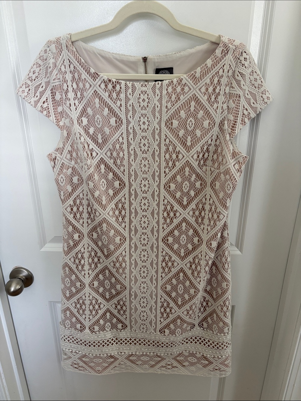 Vince Camuto Cream and Blush Crochet Lace Dress